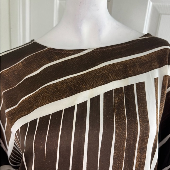 Chicos Size 2 Brown Siped Blouse Short Sleeve Blend Polyester. A50 - Picture 10 of 13